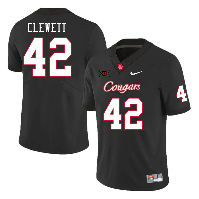 Men #42 Beau Clewett Houston Cougars College Football Jerseys Stitched Sale-Black - Click Image to Close